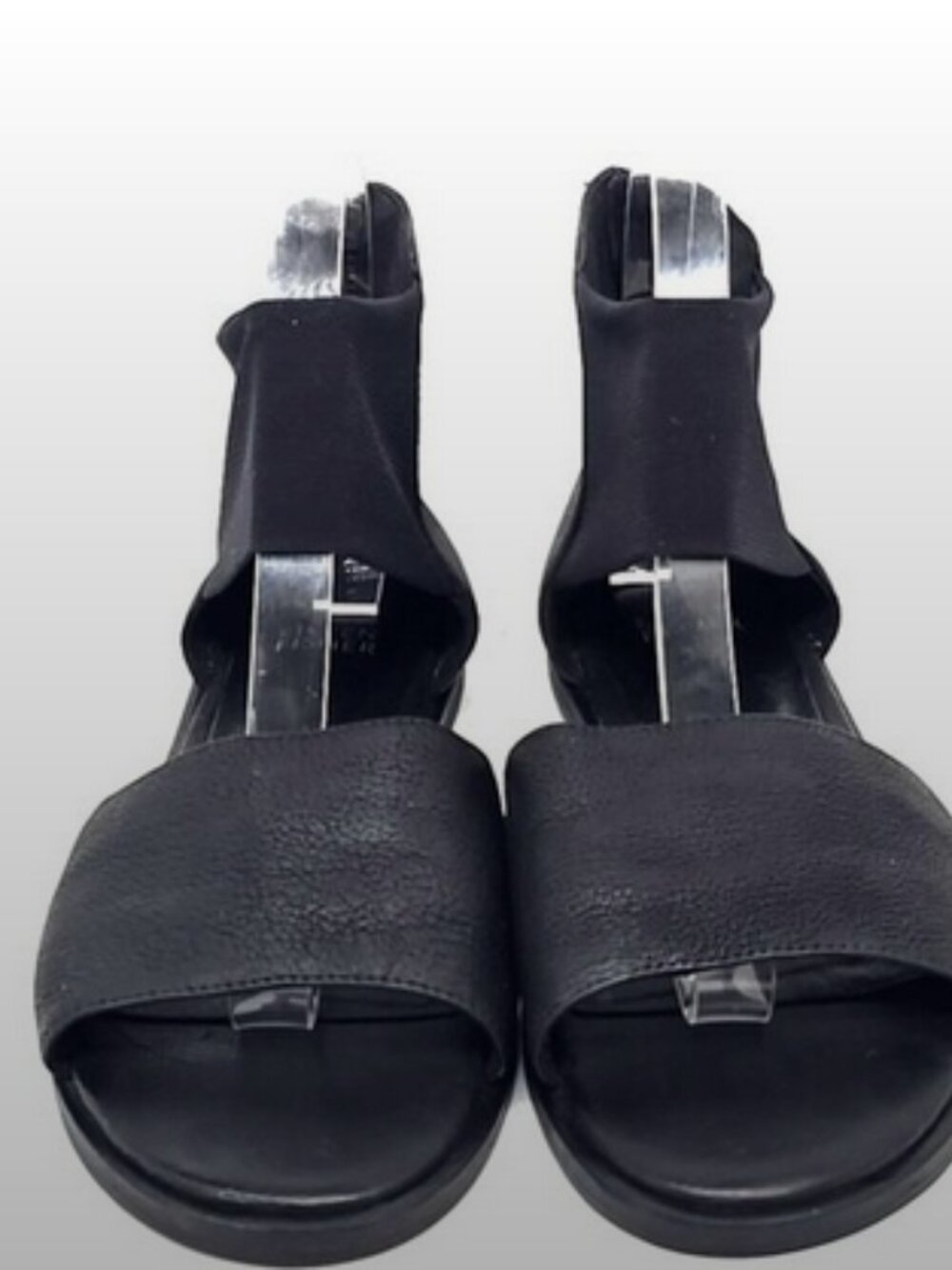 Eileen Fisher Black Leather Sandals – Size 8 | Minimalist Flat, Elastic Back Zip - Picture 6 of 16